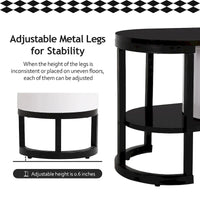 Meuble TV escamotable moderne noir et blanc avec 3 tiroirs et pieds métalliques réglables pour salon et chambre à coucher
