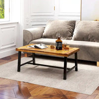 Gymax Table Basse en Bois d'Acacia Rectangulaire d'Intérieur et d'Extérieur