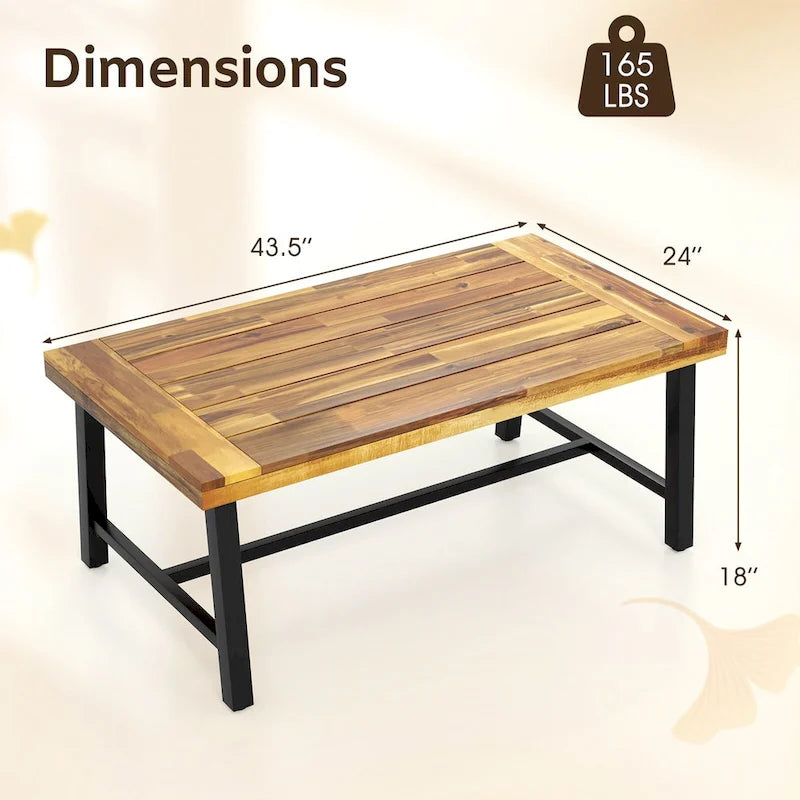 Gymax Table Basse en Bois d'Acacia Rectangulaire d'Intérieur et d'Extérieur