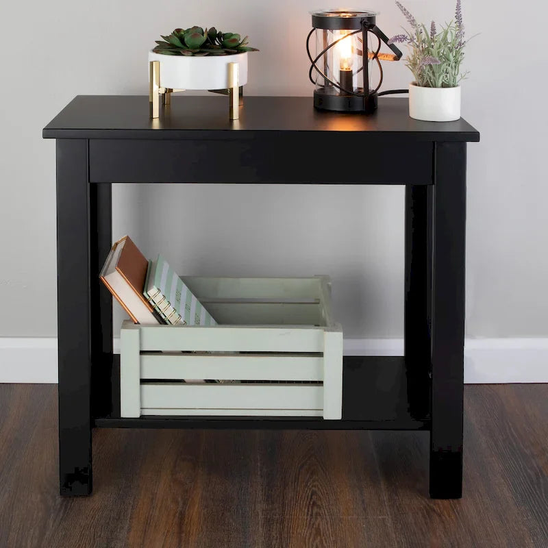 Petite table d'appoint étroite Lavish Home avec station de charge et étagère de rangement