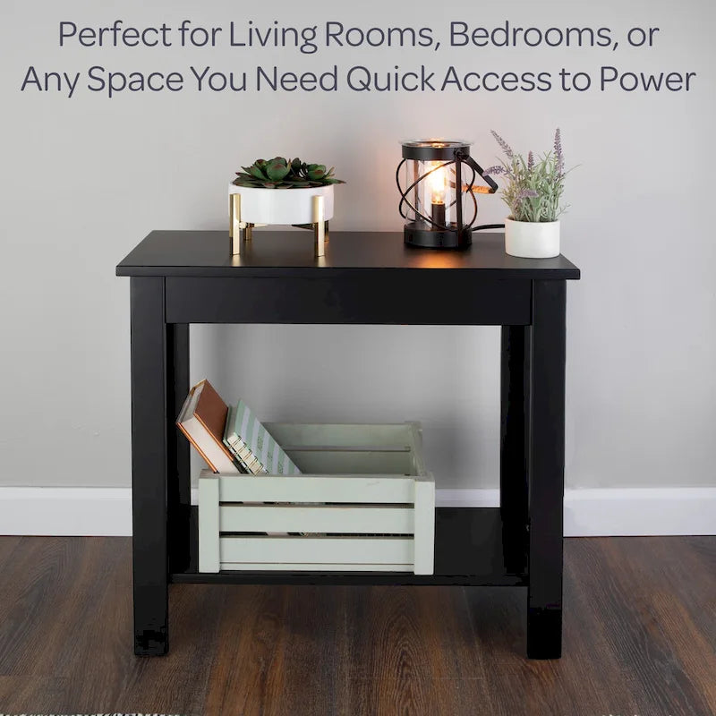 Petite table d'appoint étroite Lavish Home avec station de charge et étagère de rangement