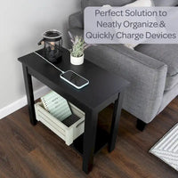 Petite table d'appoint étroite Lavish Home avec station de charge et étagère de rangement