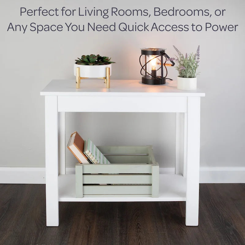 Petite table d'appoint étroite Lavish Home avec station de charge et étagère de rangement