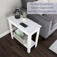 Petite table d'appoint étroite Lavish Home avec station de charge et étagère de rangement