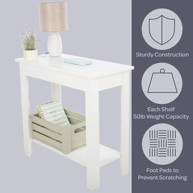 Petite table d'appoint étroite Lavish Home avec station de charge et étagère de rangement