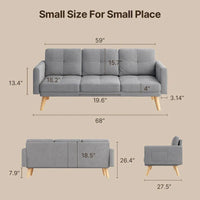 Canapé 67 avec accoudoirs moelleux, petit canapé avec 3 coussins confortables, canapé 3 places pour salon