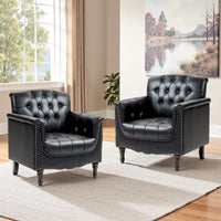 Lot de 2 fauteuils d'appoint capitonnés en cuir végétalien, fauteuil avec clous décoratifs