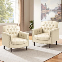 Lot de 2 fauteuils d'appoint capitonnés en cuir végétalien, fauteuil avec clous décoratifs