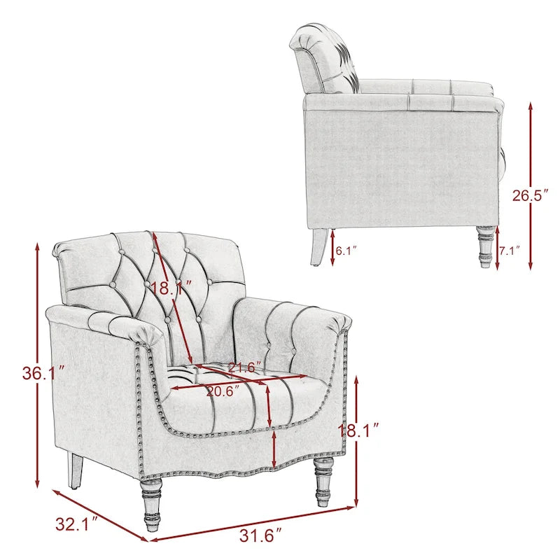 Lot de 2 fauteuils d'appoint capitonnés en cuir végétalien, fauteuil avec clous décoratifs