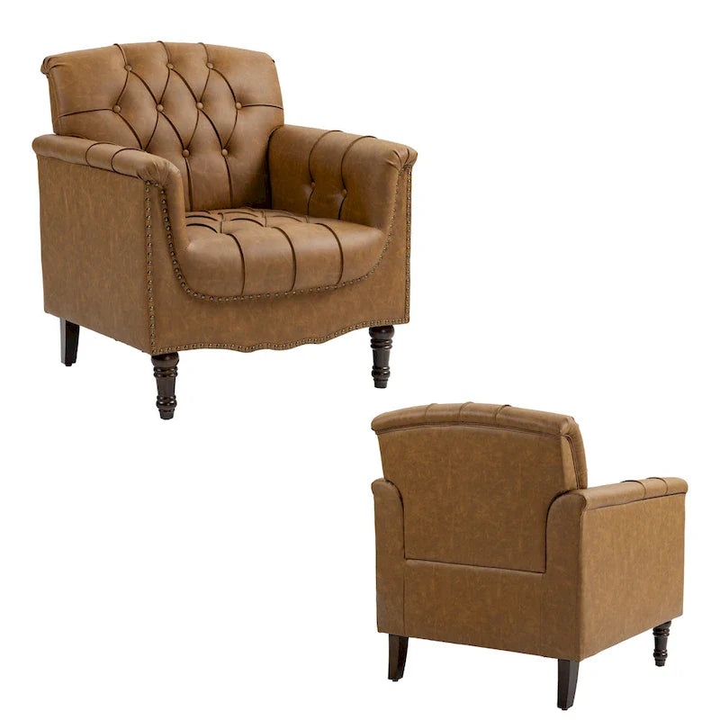 Lot de 2 fauteuils d'appoint capitonnés en cuir végétalien, fauteuil avec clous décoratifs