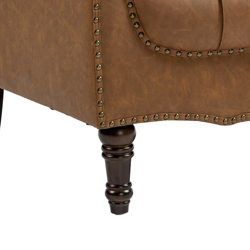 Lot de 2 fauteuils d'appoint capitonnés en cuir végétalien, fauteuil avec clous décoratifs