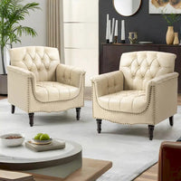 Lot de 2 fauteuils d'appoint capitonnés en cuir végétalien, fauteuil avec clous décoratifs