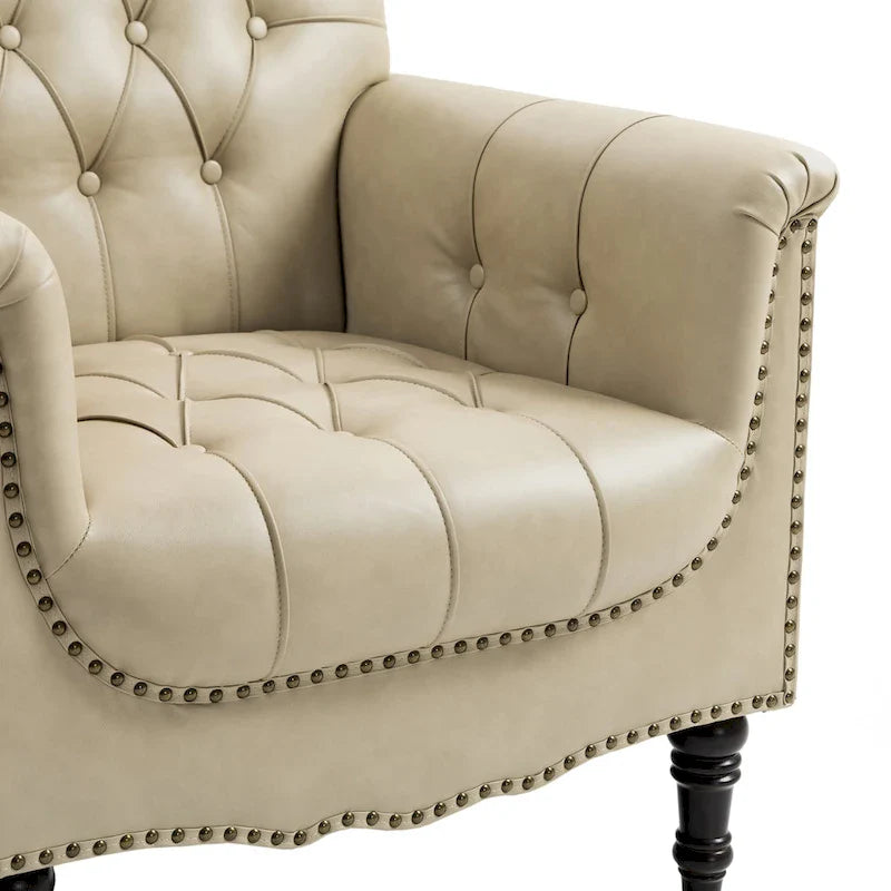 Lot de 2 fauteuils d'appoint capitonnés en cuir végétalien, fauteuil avec clous décoratifs