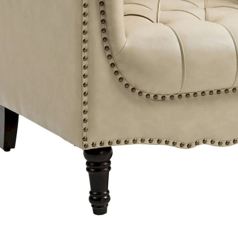 Lot de 2 fauteuils d'appoint capitonnés en cuir végétalien, fauteuil avec clous décoratifs