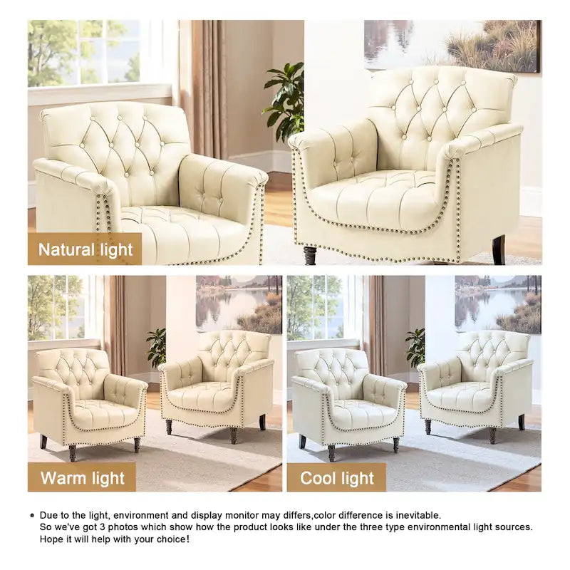 Lot de 2 fauteuils d'appoint capitonnés en cuir végétalien, fauteuil avec clous décoratifs