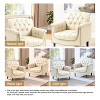 Lot de 2 fauteuils d'appoint capitonnés en cuir végétalien, fauteuil avec clous décoratifs