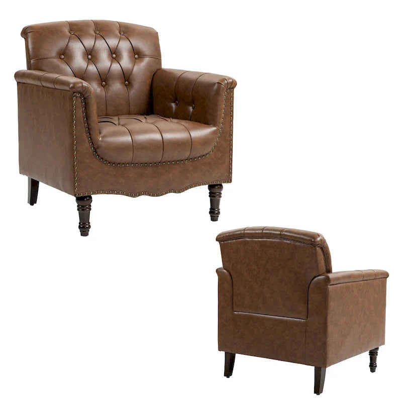 Lot de 2 fauteuils d'appoint capitonnés en cuir végétalien, fauteuil avec clous décoratifs