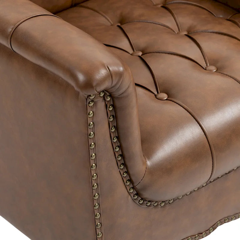 Lot de 2 fauteuils d'appoint capitonnés en cuir végétalien, fauteuil avec clous décoratifs