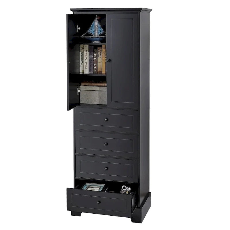 Armoire de rangement à 2 portes et 4 tiroirs pour salle de bain ou bureau