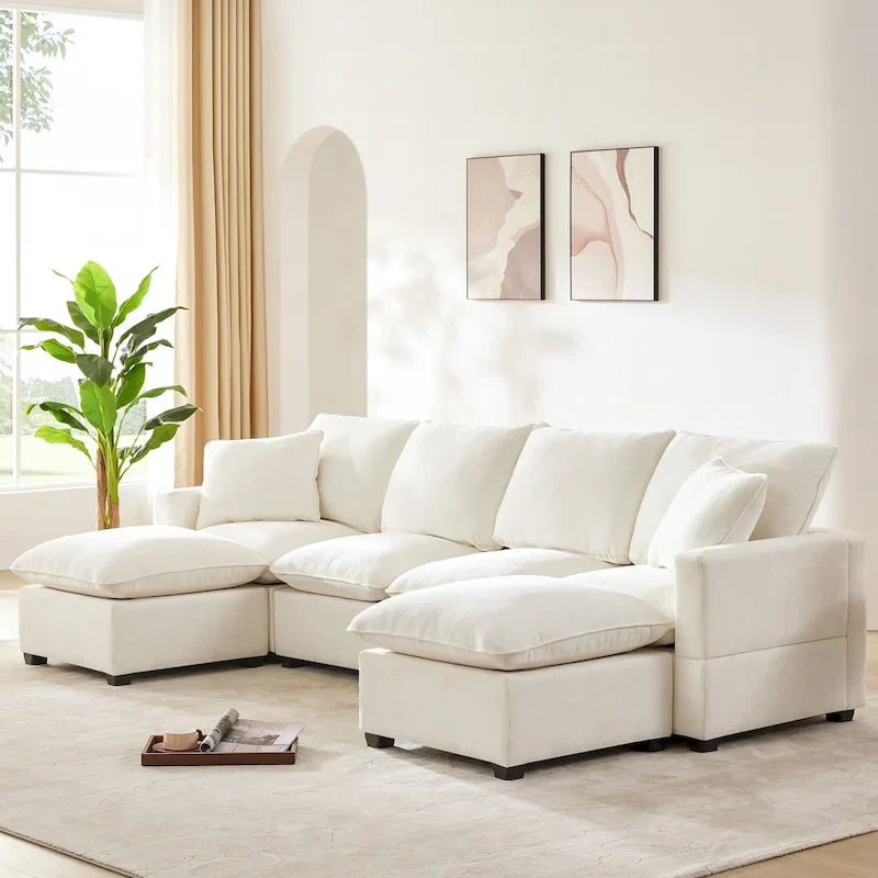 Canapé modulable en U, 6 places, en chenille, avec assise profonde