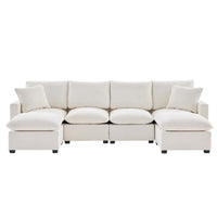 Canapé modulable en U, 6 places, en chenille, avec assise profonde