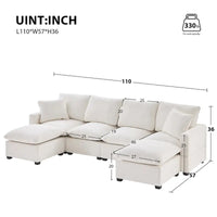 Canapé modulable en U, 6 places, en chenille, avec assise profonde