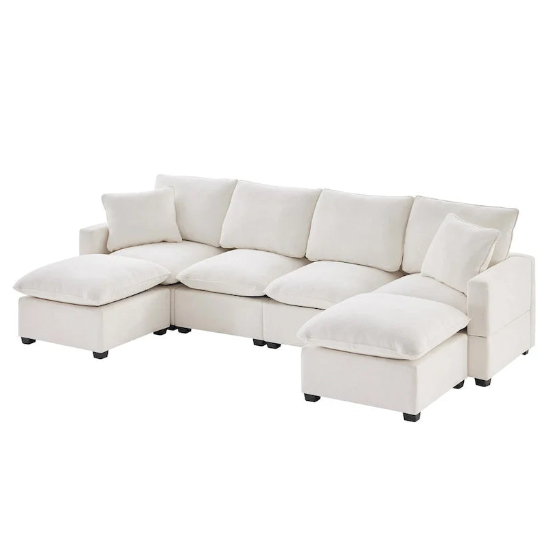 Canapé modulable en U, 6 places, en chenille, avec assise profonde