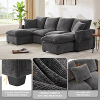 Canapé modulable en U, 6 places, en chenille, avec assise profonde