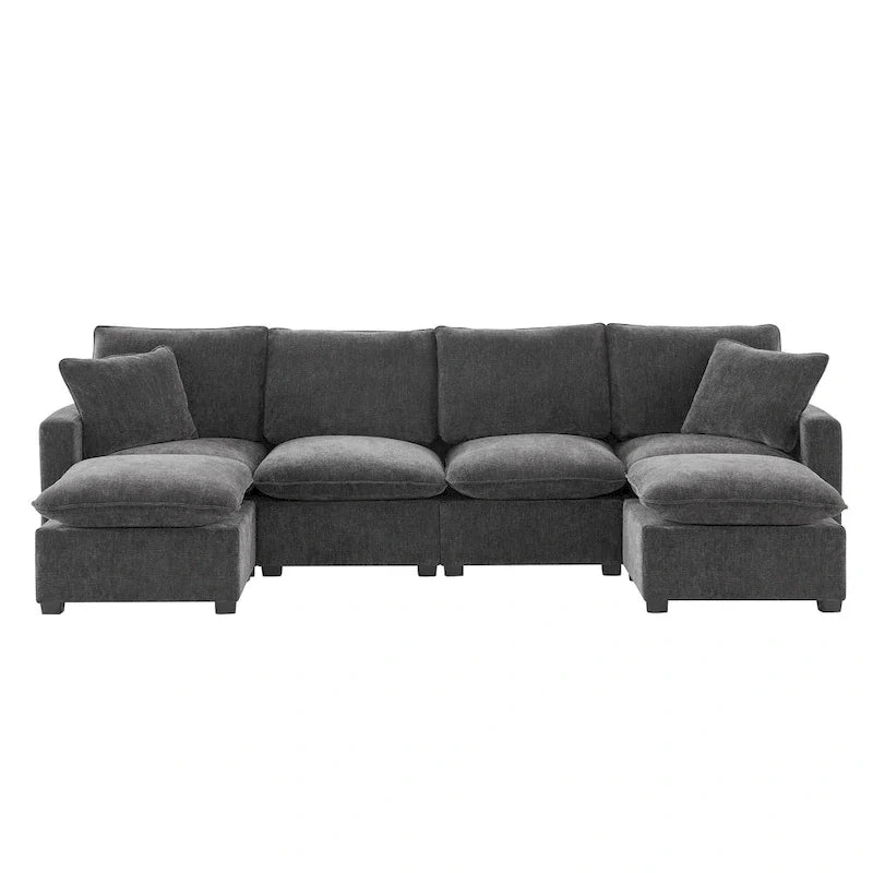 Canapé modulable en U, 6 places, en chenille, avec assise profonde
