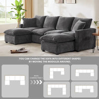 Canapé modulable en U, 6 places, en chenille, avec assise profonde