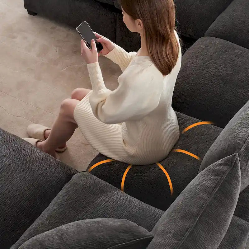 Canapé modulable en U, 6 places, en chenille, avec assise profonde
