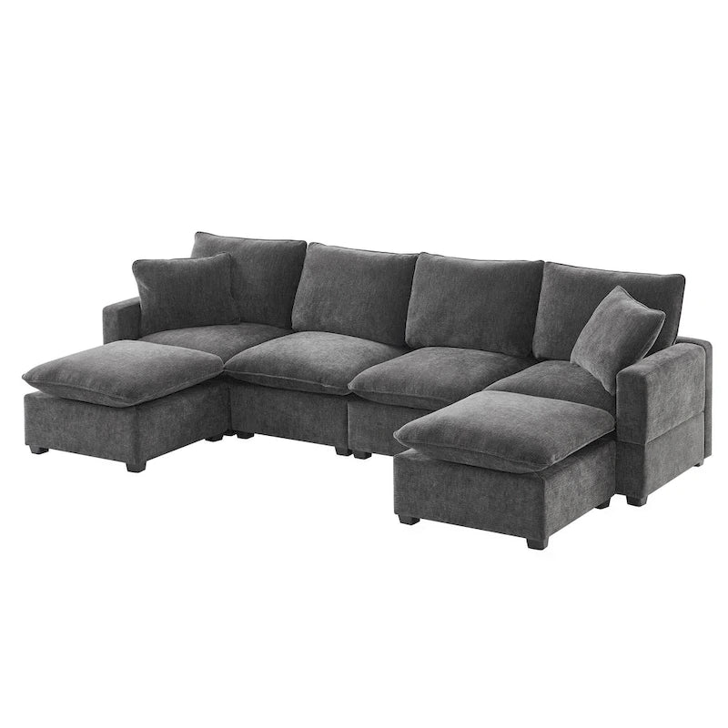 Canapé modulable en U, 6 places, en chenille, avec assise profonde