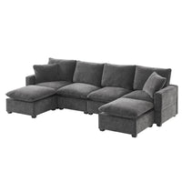 Canapé modulable en U, 6 places, en chenille, avec assise profonde