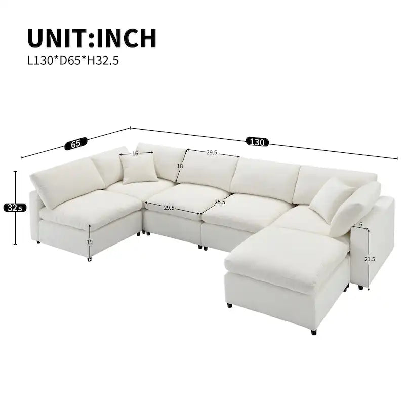 Canapé-Lit Nuage Modulable en Chenille, Canapé-Lit Convertible en Forme de U