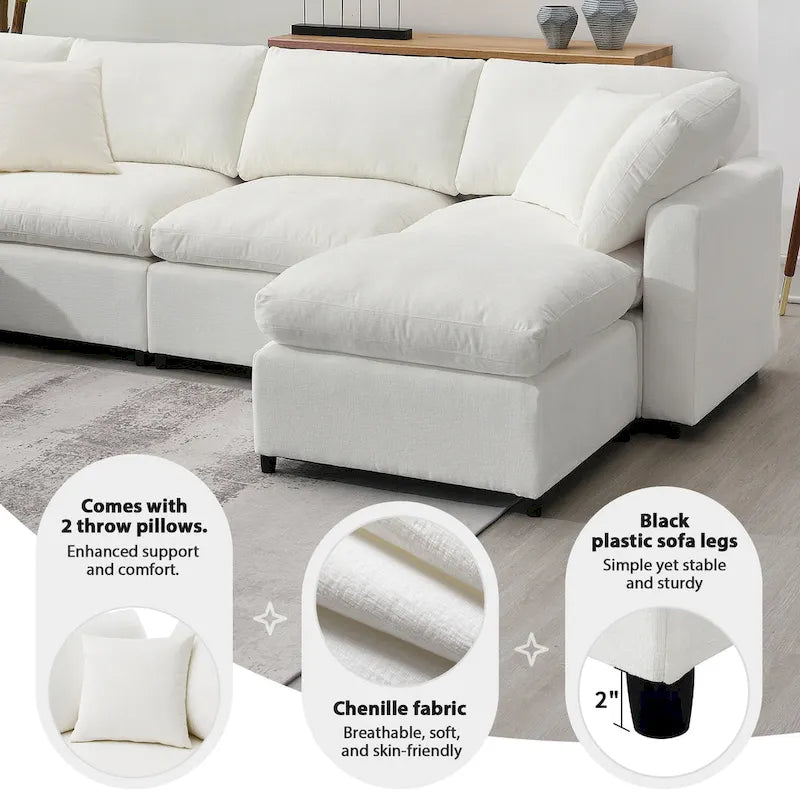 Canapé-Lit Nuage Modulable en Chenille, Canapé-Lit Convertible en Forme de U