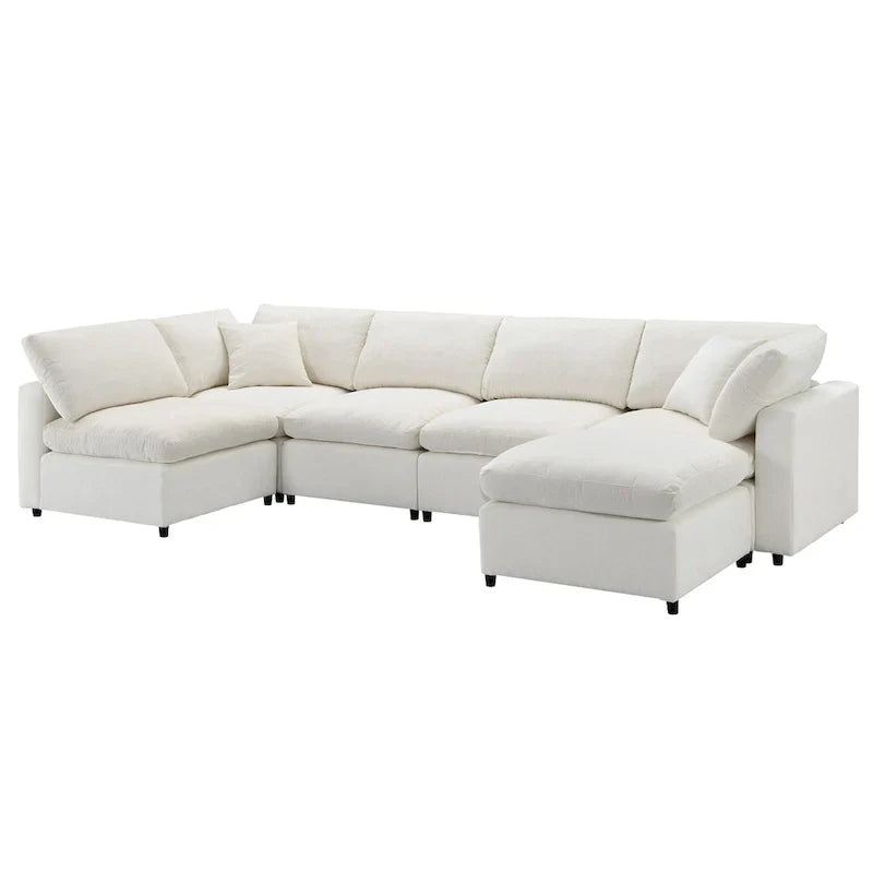 Canapé-Lit Nuage Modulable en Chenille, Canapé-Lit Convertible en Forme de U