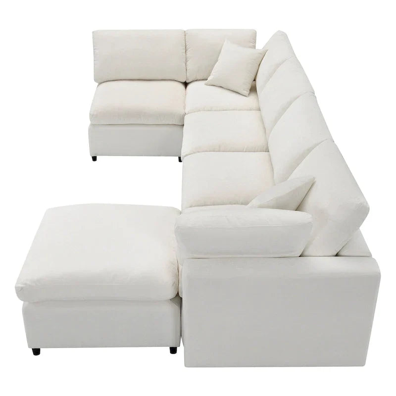 Canapé-Lit Nuage Modulable en Chenille, Canapé-Lit Convertible en Forme de U