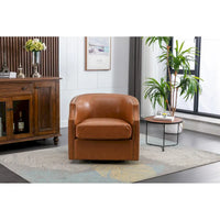 Fauteuil pivotant à 360 degrés en similicuir/lin et rivets GALDWIN pour salon