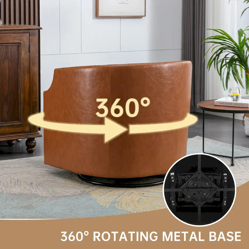 Fauteuil pivotant à 360 degrés en similicuir/lin et rivets GALDWIN pour salon