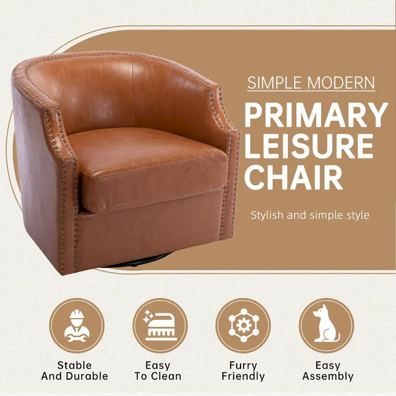 Fauteuil pivotant à 360 degrés en similicuir/lin et rivets GALDWIN pour salon