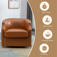 Fauteuil pivotant à 360 degrés en similicuir/lin et rivets GALDWIN pour salon