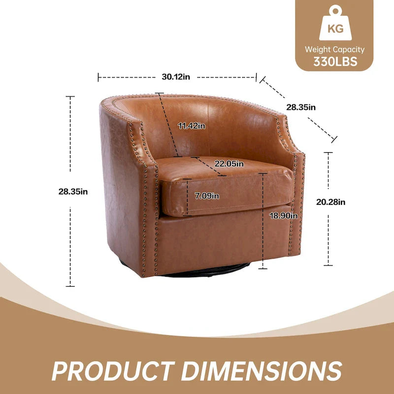 Fauteuil pivotant à 360 degrés en similicuir/lin et rivets GALDWIN pour salon