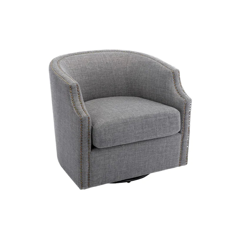 Fauteuil pivotant à 360 degrés en similicuir/lin et rivets GALDWIN pour salon