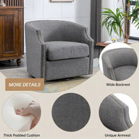 Fauteuil pivotant à 360 degrés en similicuir/lin et rivets GALDWIN pour salon