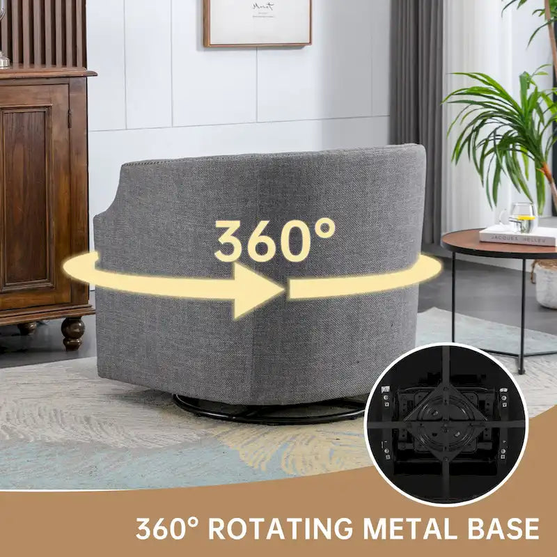 Fauteuil pivotant à 360 degrés en similicuir/lin et rivets GALDWIN pour salon