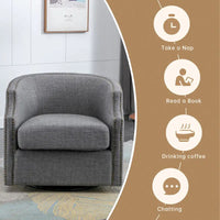Fauteuil pivotant à 360 degrés en similicuir/lin et rivets GALDWIN pour salon