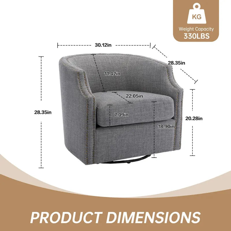 Fauteuil pivotant à 360 degrés en similicuir/lin et rivets GALDWIN pour salon