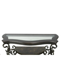 Console de canapé d'entrée en verre trempé brun foncé avec étagère
