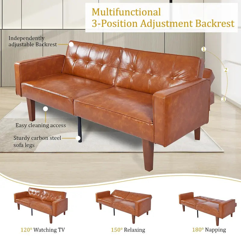 Canapé-lit convertible 2 places de 173 cm avec dossier réglable capitonné, 5 couleurs au choix - 57,00P x 173,00L x 73,00H cm