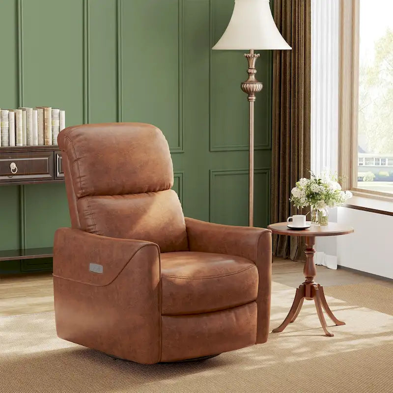 Fauteuil Inclinable Pivotant Électrique à Bascule en Cuir PU avec Support Lombaire et Port USB